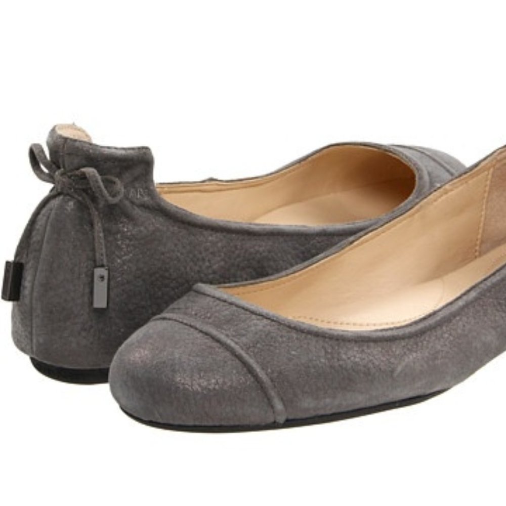 Calvin Klein Priya Dusty Ballet Flat Tumbled Leather Gray Pearlescent Sheen NWT9